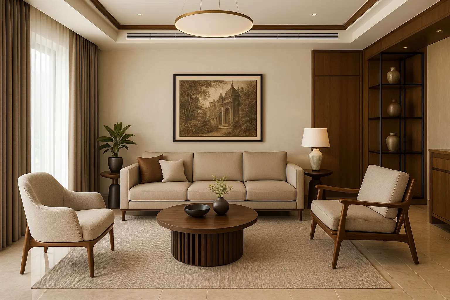 Luxury interior design Bangalore modern living room with premium furniture and contemporary decor